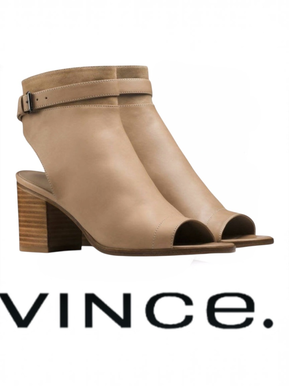 Vince JANE peep toe block heel ankle bootie Size 7 Narrow 7N beige